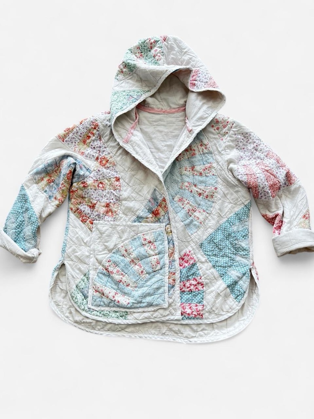 Handmade Upcycled Patchwork Quilt Coat Jacket Boho Floral Shabby Chic Cottage